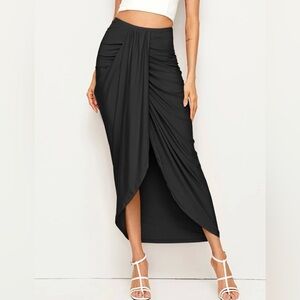 Black Ruched Wrap Maxi Skirt
